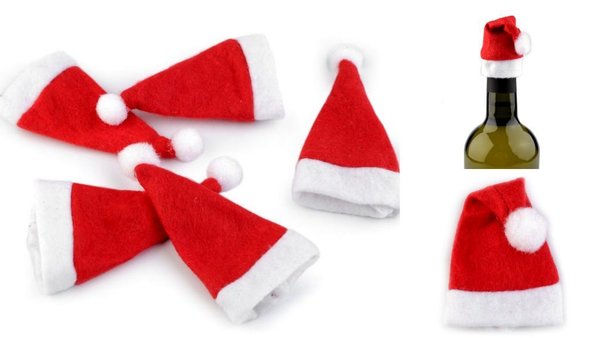 5 Mini Weihnachtsmützen zur Deko Weihnachten Eierwärmer Flaschenhals