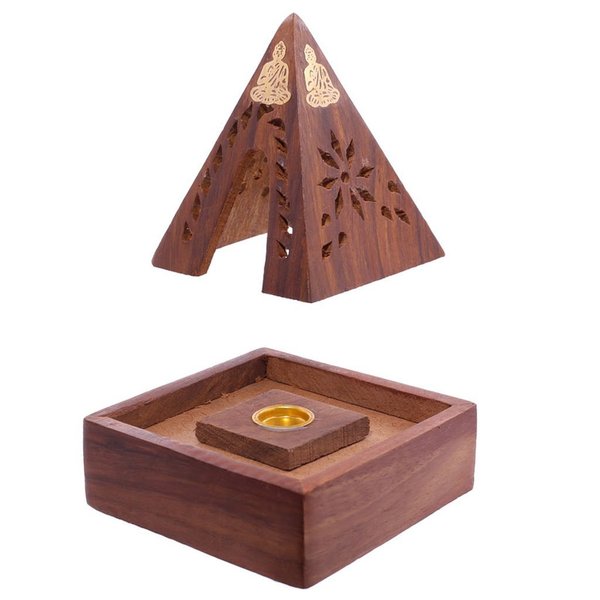 Sheesham Holz Pyramide Räucherkegel Box mit Buddha Raumduft