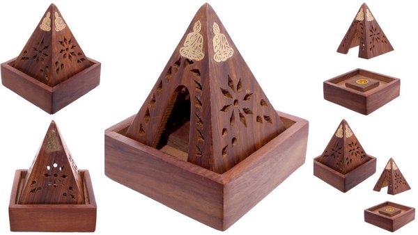 Sheesham Holz Pyramide Räucherkegel Box mit Buddha Raumduft
