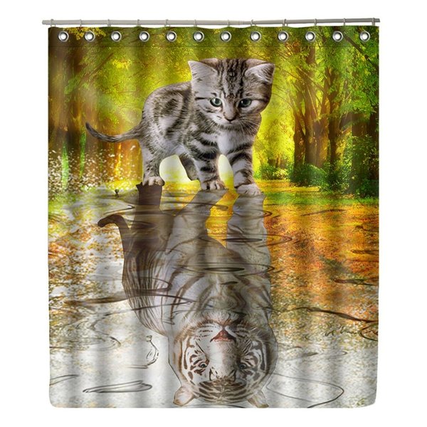 Duschvorhang ca. 180x180cm / 200x180cm 3D Druck Katzen Tiger Tiermotiv Badewannenvorhang Wandbild