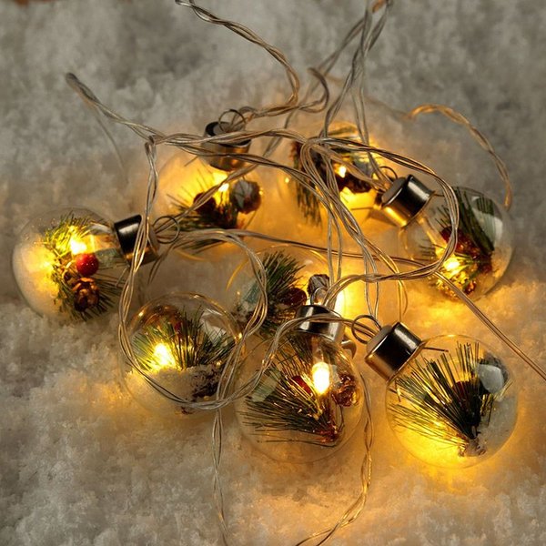 LED Lichterkette mit 8 Weihnachtskugeln- Winter Kiefer mit Schnee Weihnachten Deko