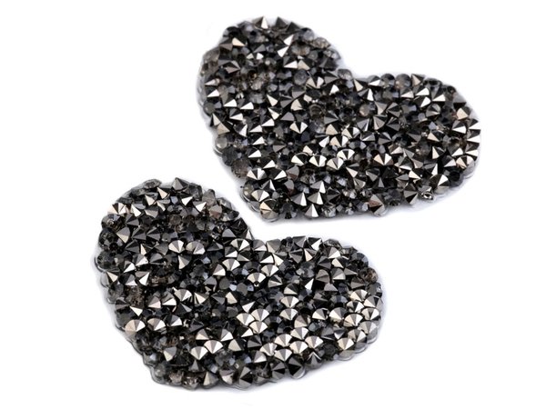 Aufbügler Herz ca.3,5x4,5 cm Applikation Steine verzieren Bügelbild Anthrazit