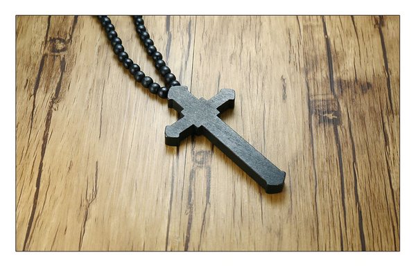Rosenkranz aus Holz schwarz handgeschnitzt christlich Jesus Kreuz Kette Glauben