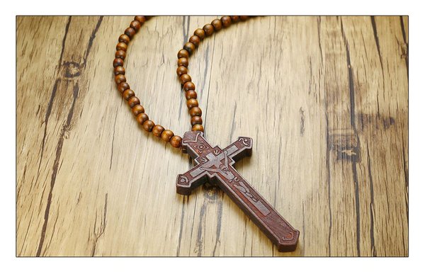 Rosenkranz aus Holz Braun handgeschnitzt christlich Jesus Kreuz Kette Glauben