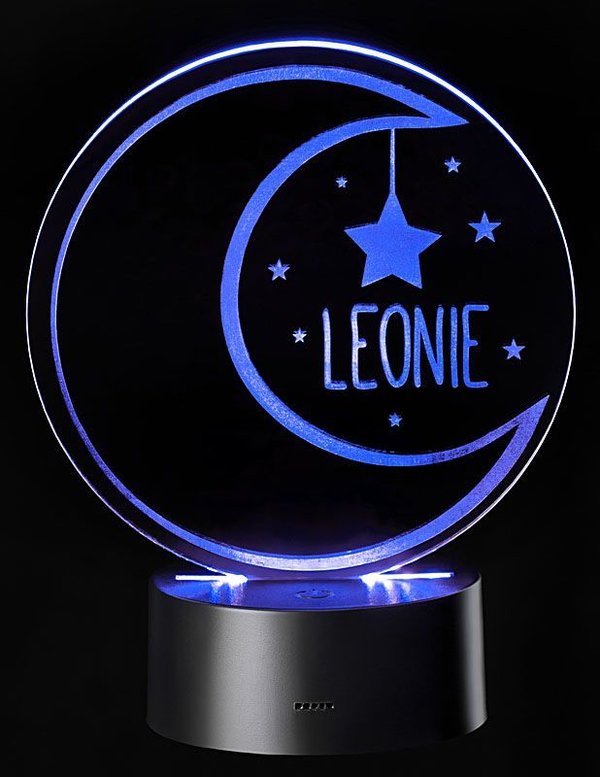 LED Motivlampe personalisierte 3D Leuchte Geburt Taufe Mond