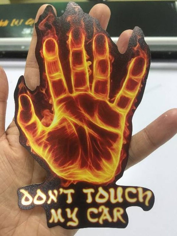 Autoaufkleber Don´t touch my car Hand Feuer