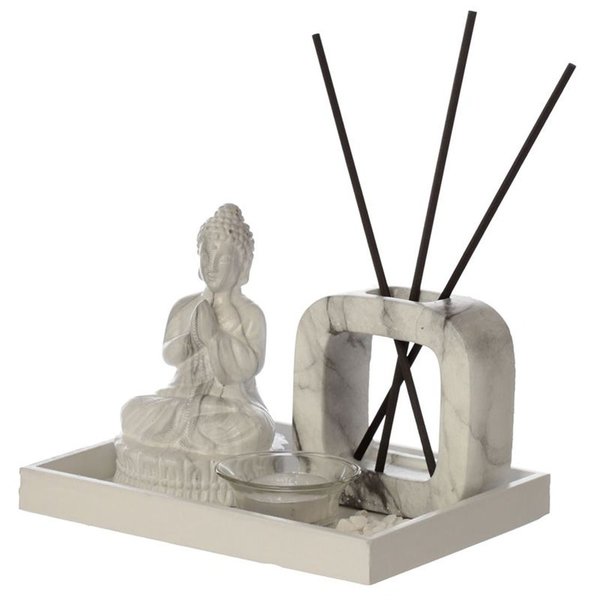 Kunststein Buddhismus Buddha Raumduft & Teelichthalter Set