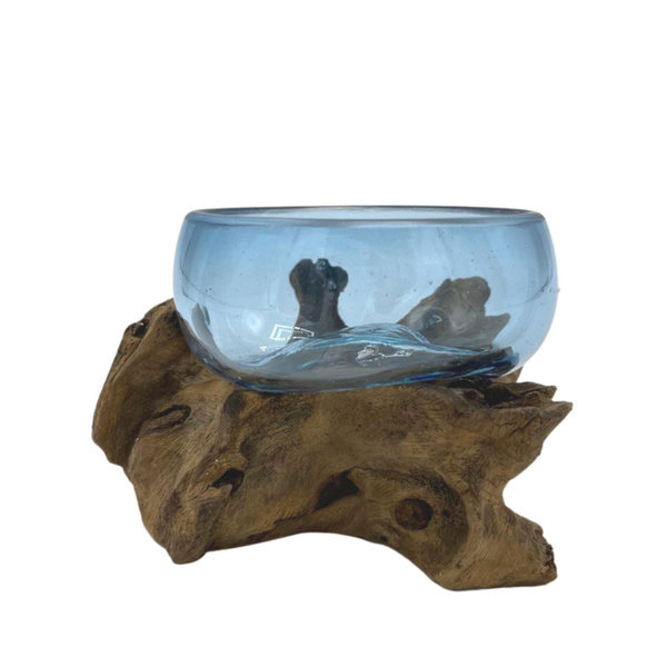 Geschmolzenes Glas Mini Blue Bowl auf Holz